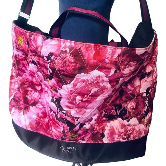 Victoria's Secret Floral Quilted Satin Weekender Tote Travel Bag NWT - Picture 2 of 8